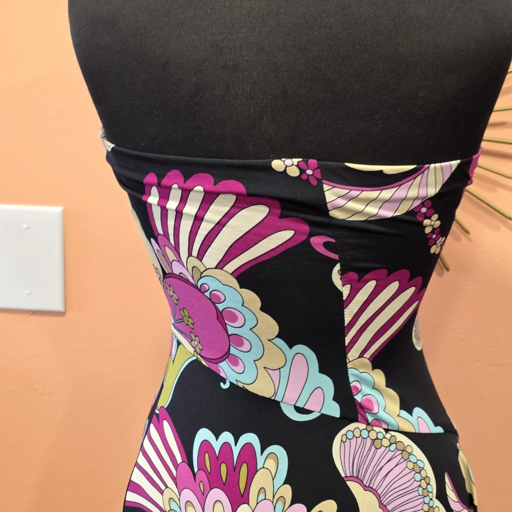 Vintage Strapless Dress with Pink and Purple Floral Design - Picture 8 of 14